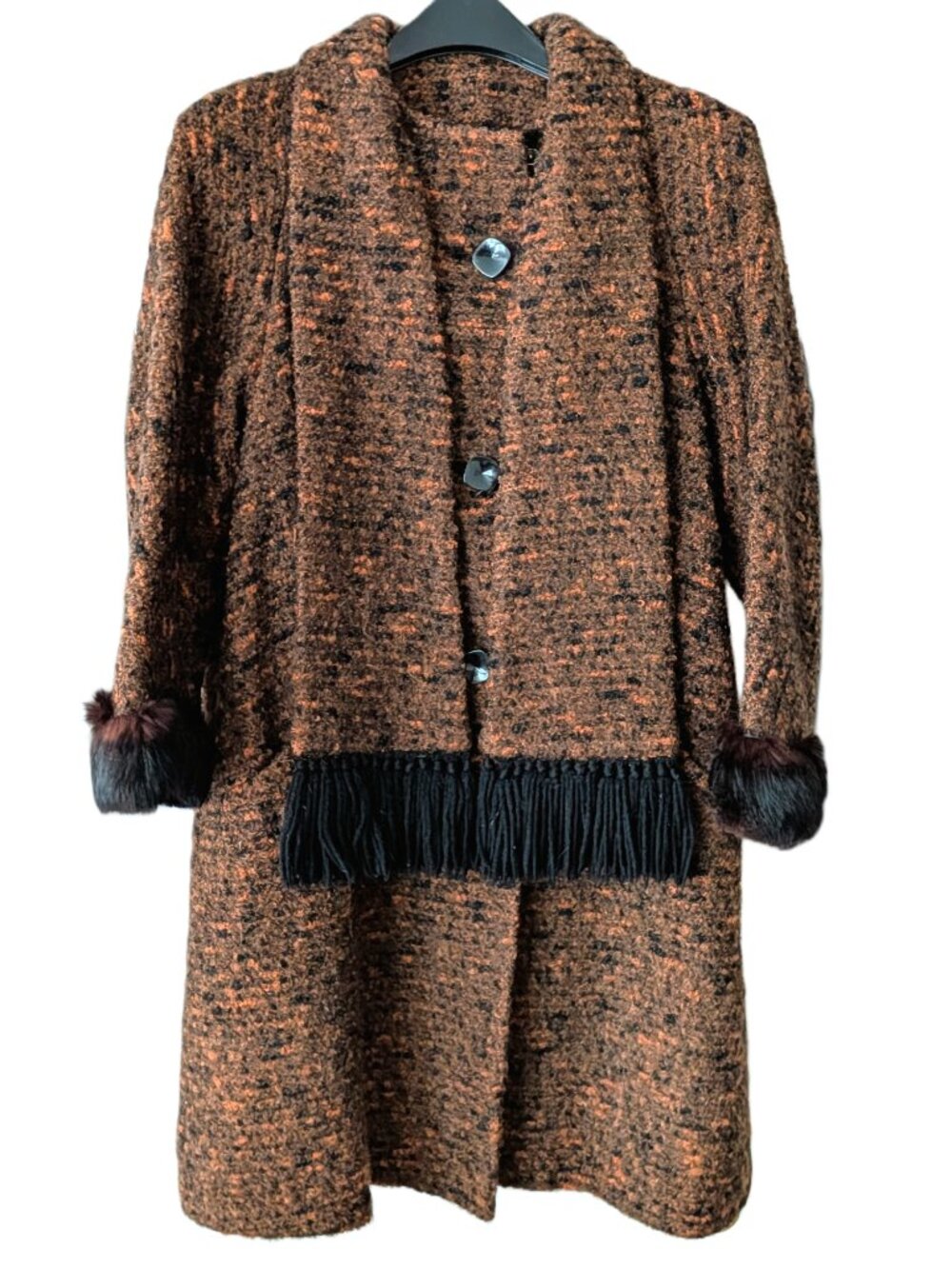 Bardolino Luxury Mohair Coat with Real Fur Cuffs & Fringe Vintage 1960s